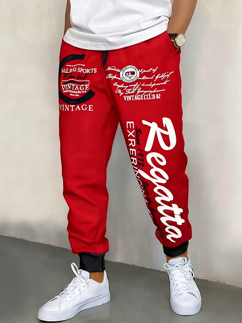 Letter Graphic Print Sweatpants for Men Hip Hop Joggers Sports Athletic Pants for Workout Casual Elastic Waist Lounge Trousers