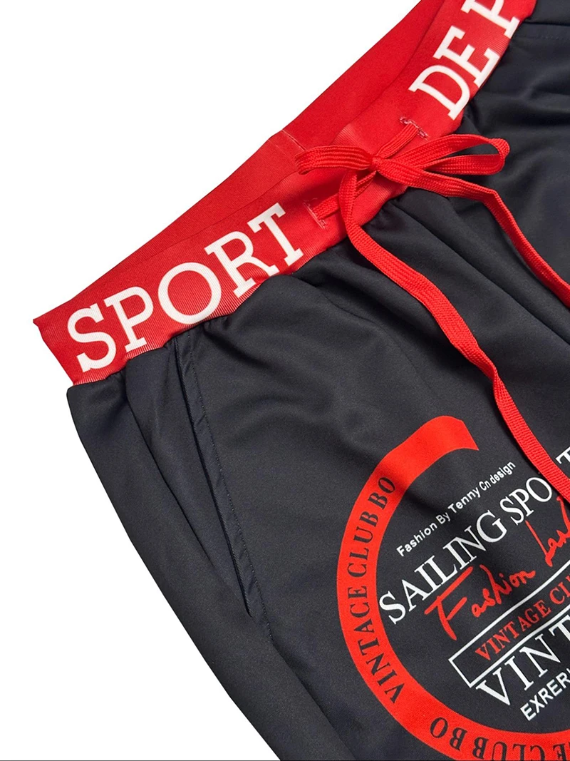 Letter Graphic Print Sweatpants for Men Hip Hop Joggers Sports Athletic Pants for Workout Casual Elastic Waist Lounge Trousers