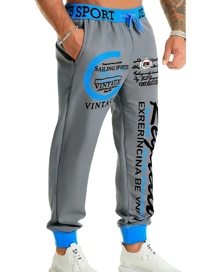 Letter Graphic Print Sweatpants for Men Hip Hop Joggers Sports Athletic Pants for Workout Casual Elastic Waist Lounge Trousers