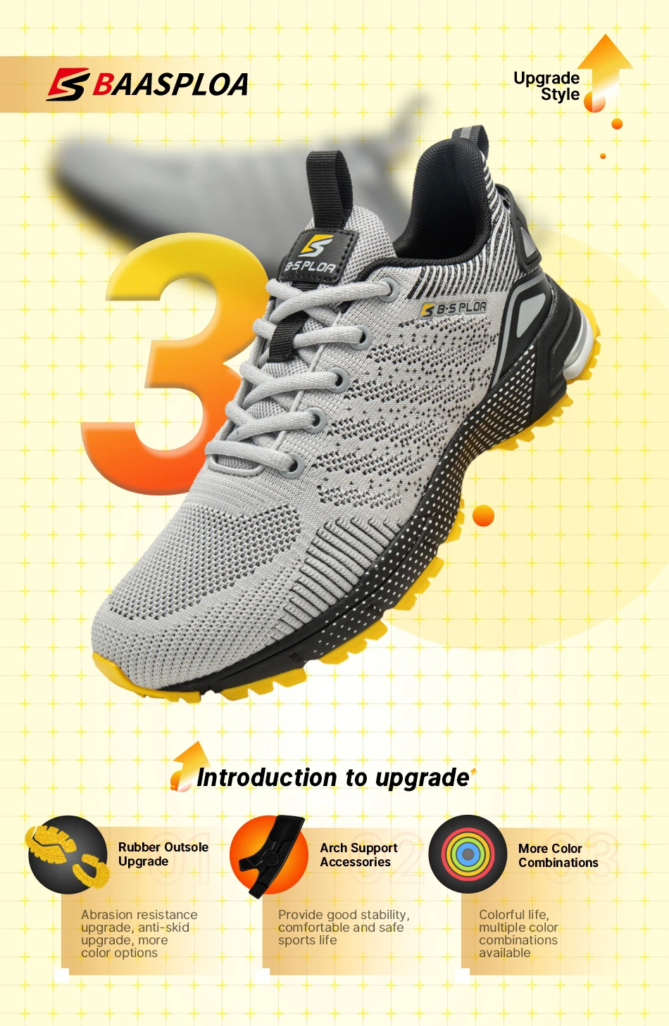 Baasploa Men Professional Running Shoes Breathable Training Shoes Lightweight Sneakers Non-Slip Track Tennis Walking Sport Shoe