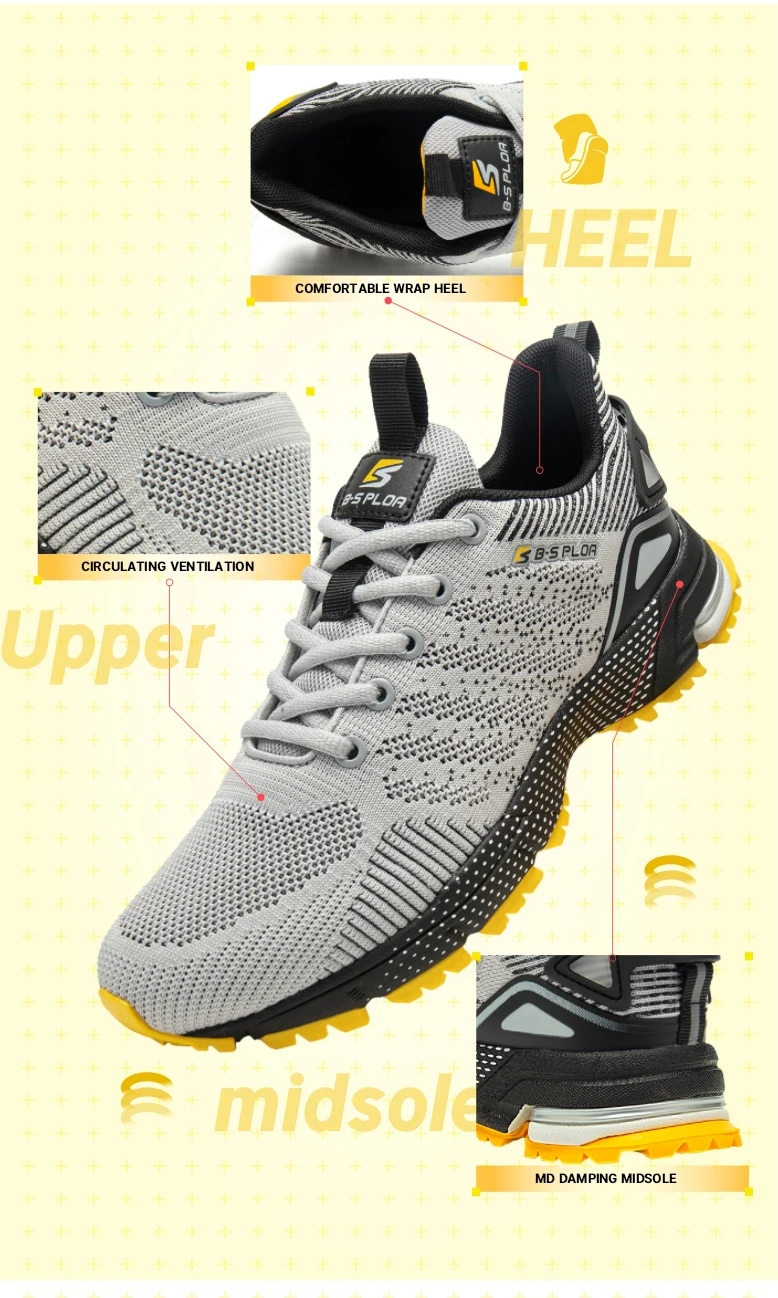 Baasploa Men Professional Running Shoes Breathable Training Shoes Lightweight Sneakers Non-Slip Track Tennis Walking Sport Shoe