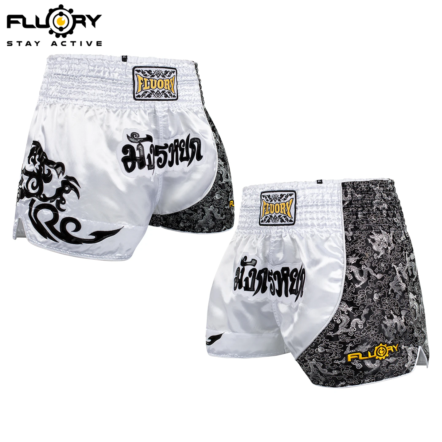 Fluory Printing Fight Shorts Boxing Shorts Embroidery Patches Muay Thai Shorts