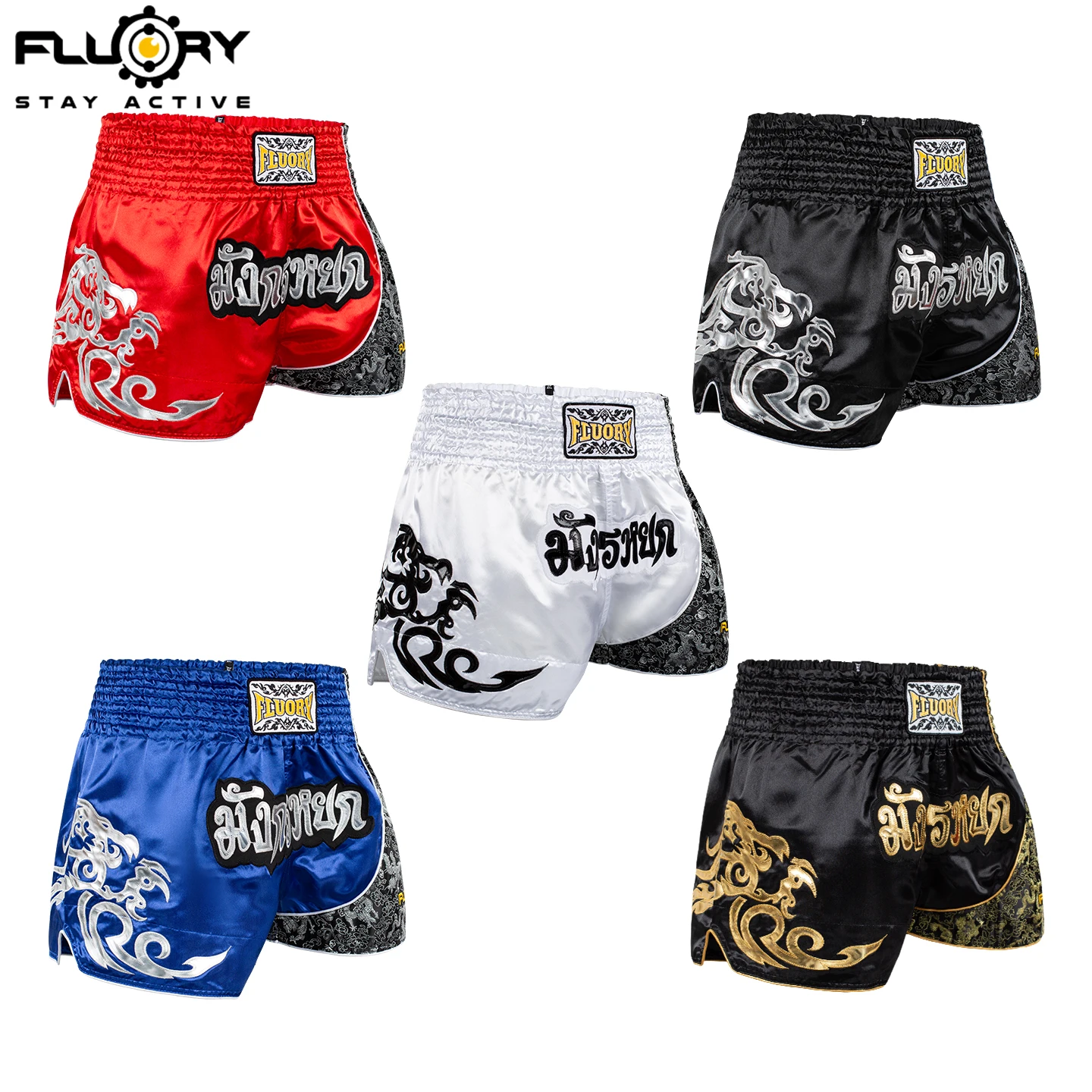 Fluory Printing Fight Shorts Boxing Shorts Embroidery Patches Muay Thai Shorts