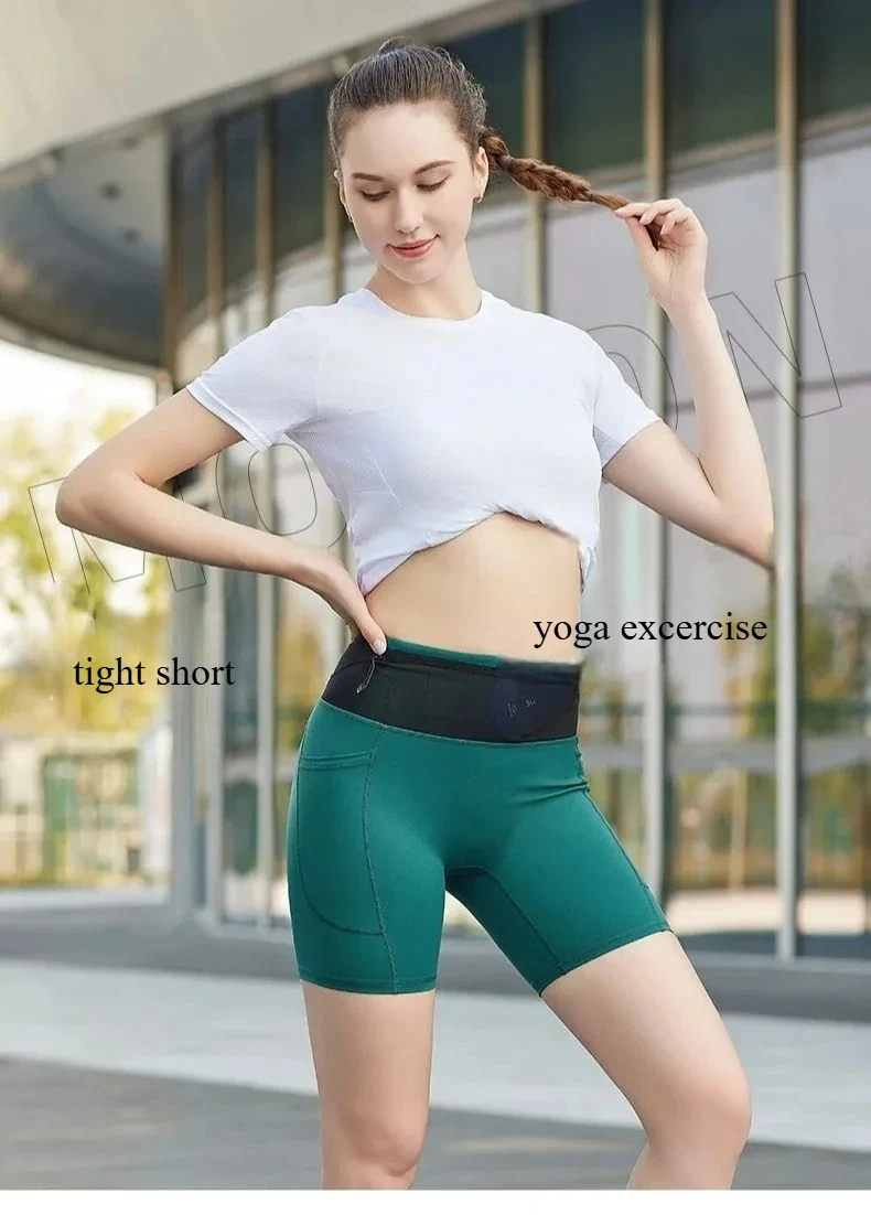 Summer Sports Workout Running Shorts with Pockets Women Compression Yoga Shorts Fitness Gym High Elastic Training Sportwear