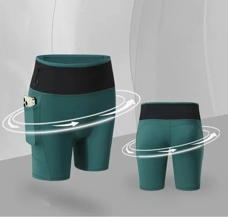 Summer Sports Workout Running Shorts with Pockets Women Compression Yoga Shorts Fitness Gym High Elastic Training Sportwear