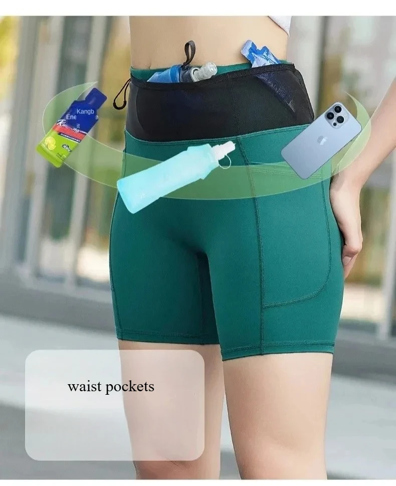 Summer Sports Workout Running Shorts with Pockets Women Compression Yoga Shorts Fitness Gym High Elastic Training Sportwear