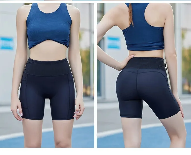 Summer Sports Workout Running Shorts with Pockets Women Compression Yoga Shorts Fitness Gym High Elastic Training Sportwear