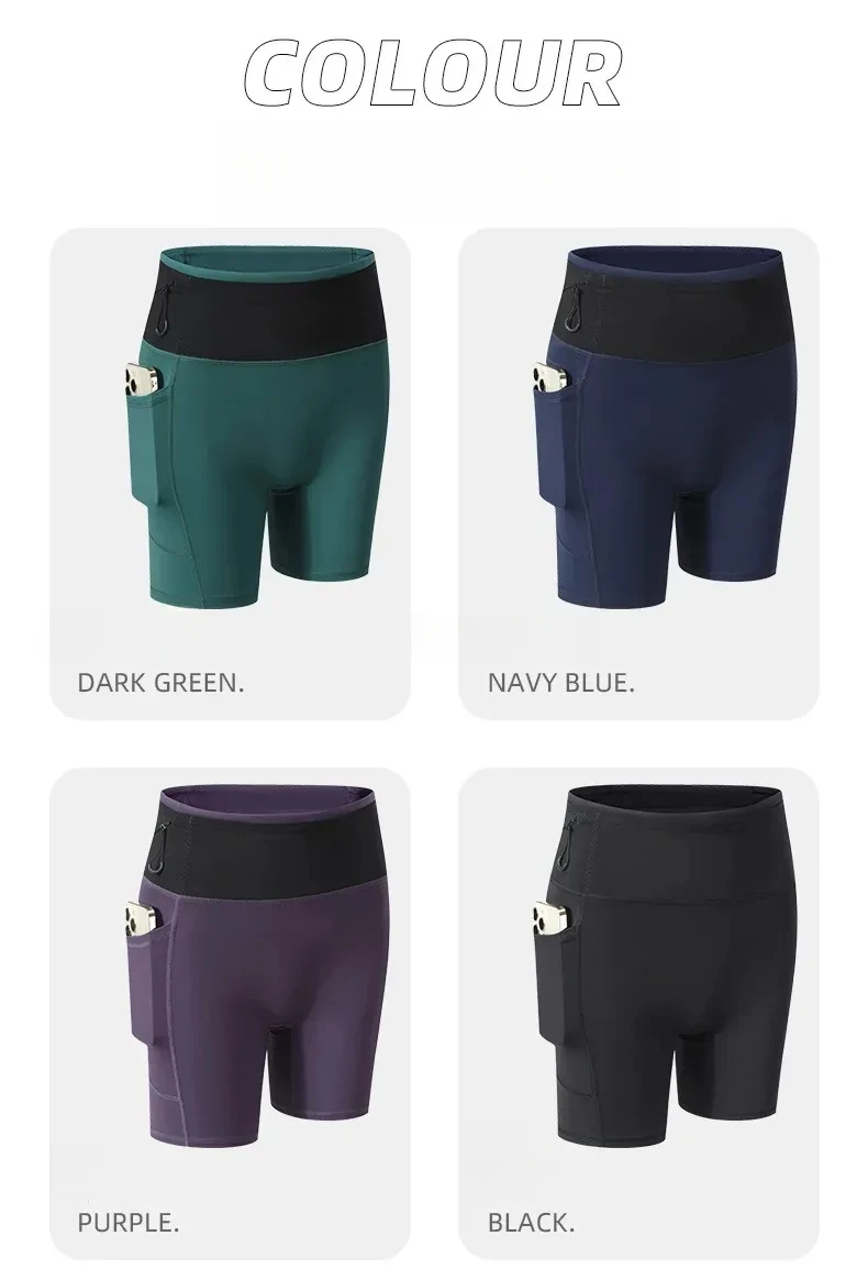 Summer Sports Workout Running Shorts with Pockets Women Compression Yoga Shorts Fitness Gym High Elastic Training Sportwear