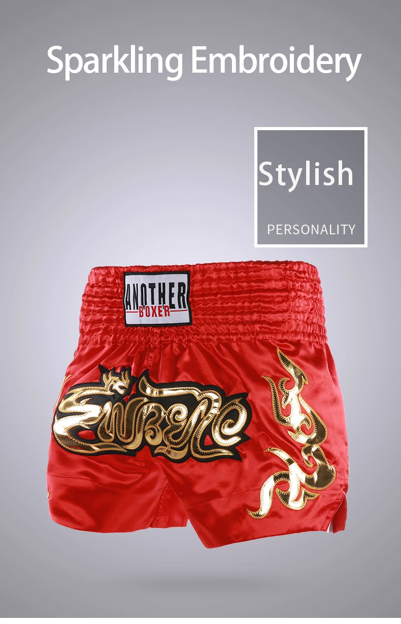 ANOTHERBOXER Muay Thai Shorts, Embroidered MMA Fighting Clothing for Men, Women, Kids, Cheap Boxing Training Short Pants