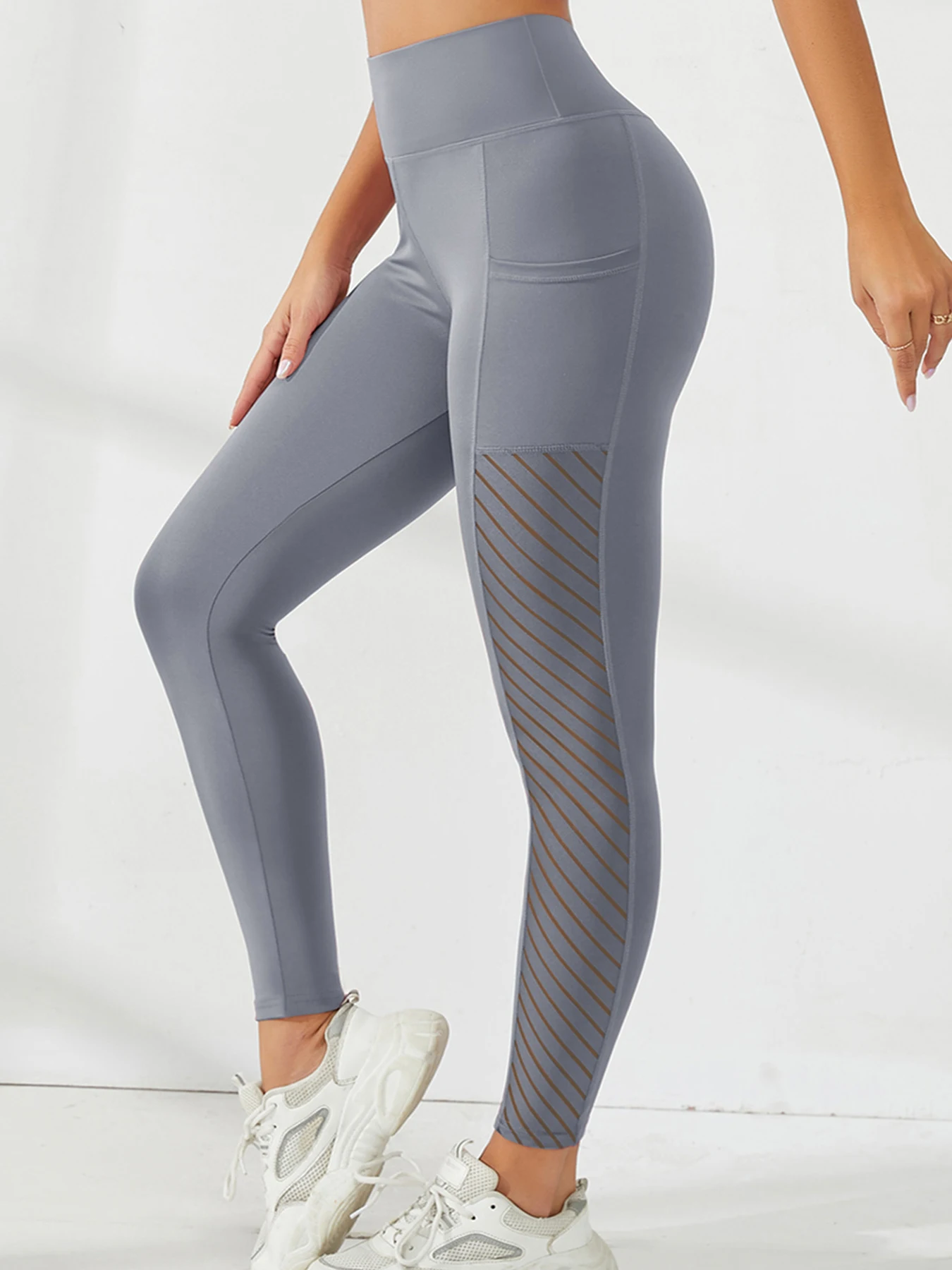 Women's Side Mesh High Waist Yoga Pants With Pockets Leggings for Women Tummy Control Workout Ankle Length Pants Casual Style