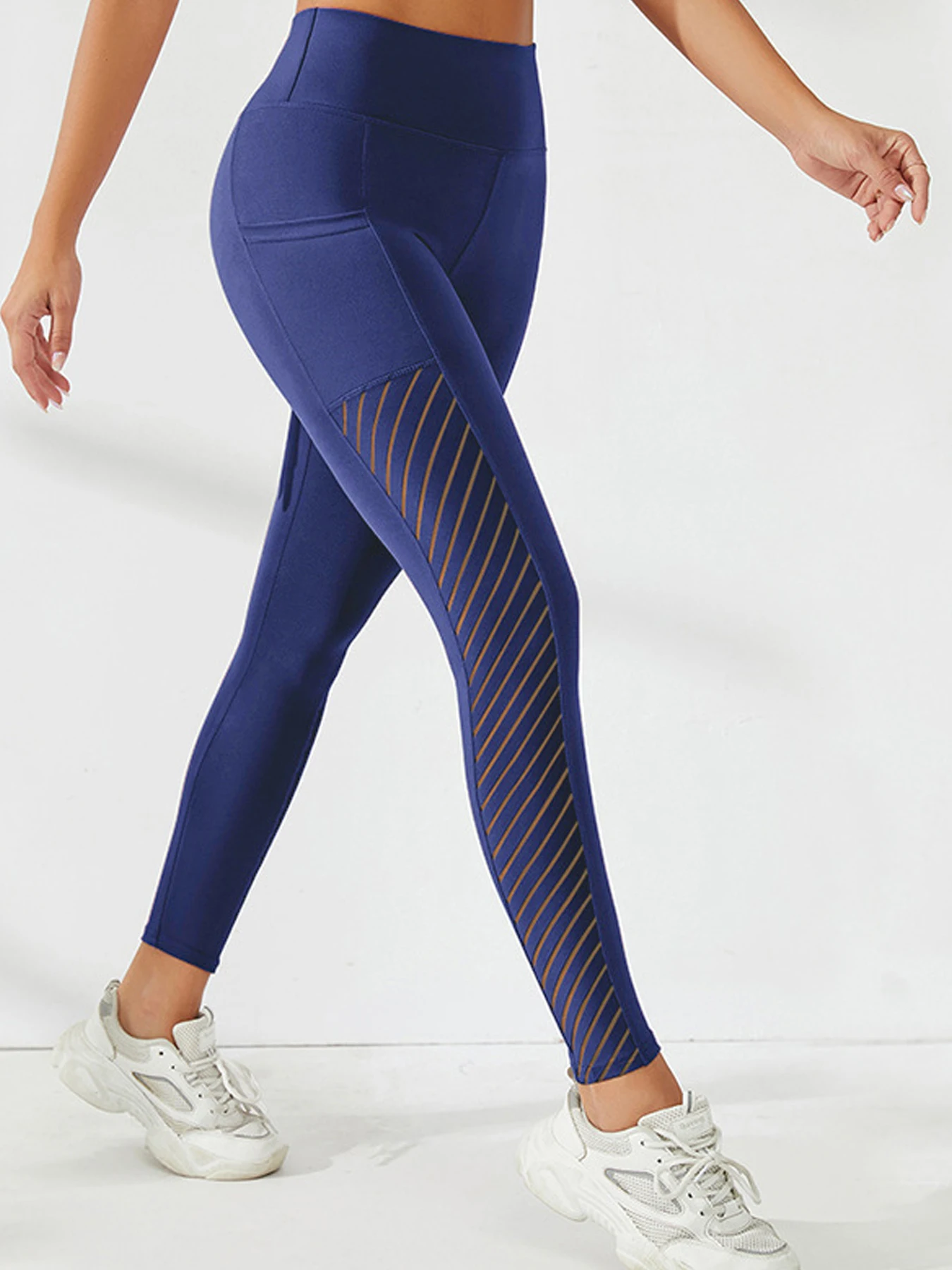 Women's Side Mesh High Waist Yoga Pants With Pockets Leggings for Women Tummy Control Workout Ankle Length Pants Casual Style