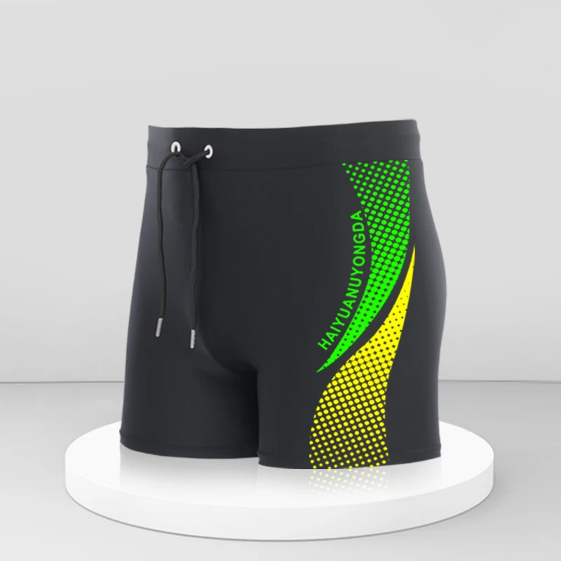 European Size Geometric Graphic And Letter Print Men's Swim Trunks With Drawstring, Quick Dry And Stretchable Shorts For Summer
