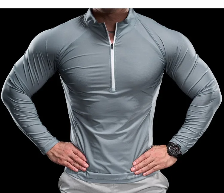 2024 New Men Sports T-shirt Gym Fitness Tops Running Training Clothes Autumn Round Neck Quick-drying Breathable Long Sleeves