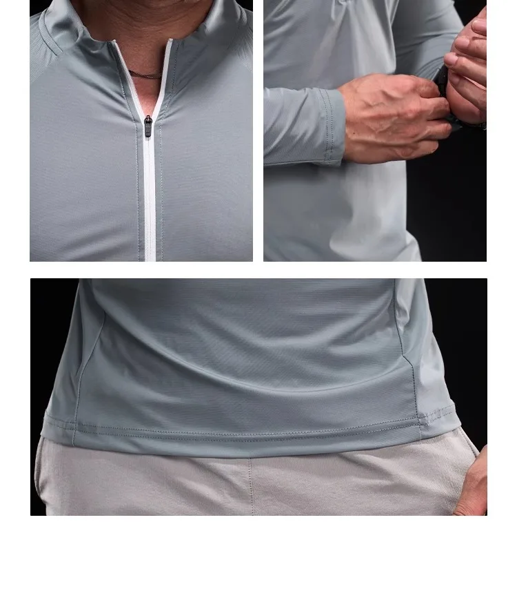 2024 New Men Sports T-shirt Gym Fitness Tops Running Training Clothes Autumn Round Neck Quick-drying Breathable Long Sleeves