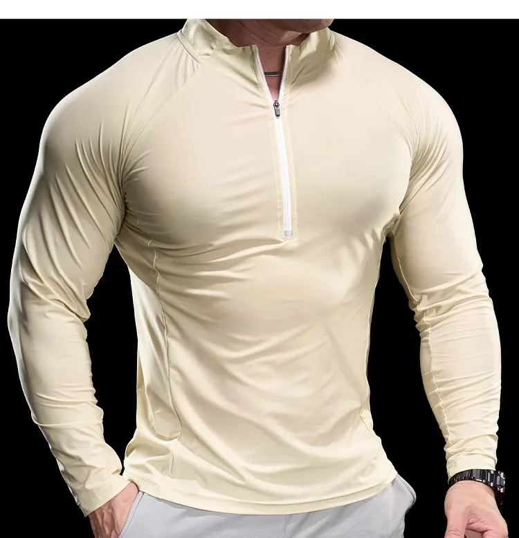 2024 New Men Sports T-shirt Gym Fitness Tops Running Training Clothes Autumn Round Neck Quick-drying Breathable Long Sleeves