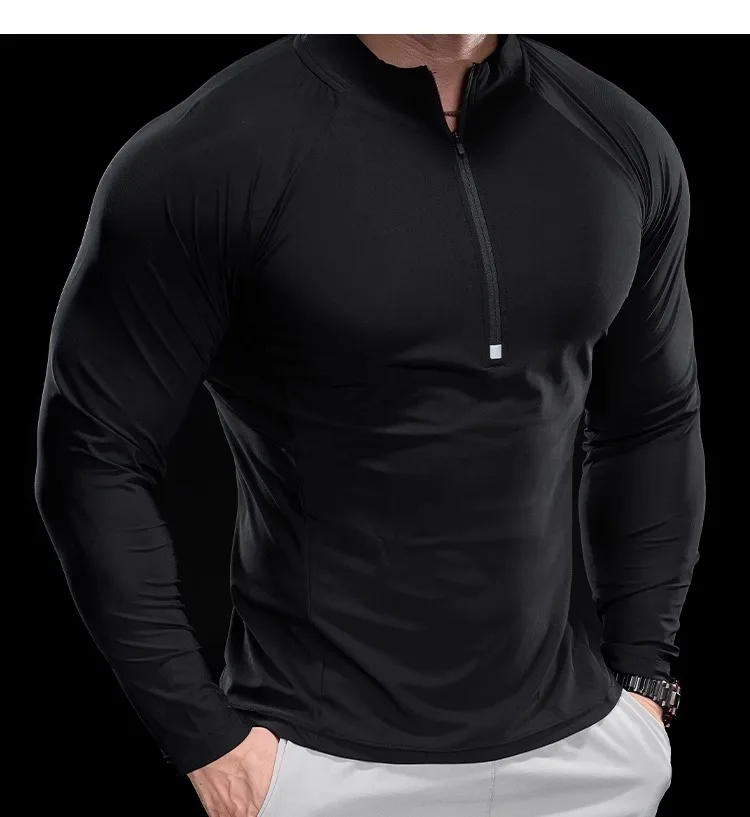 2024 New Men Sports T-shirt Gym Fitness Tops Running Training Clothes Autumn Round Neck Quick-drying Breathable Long Sleeves