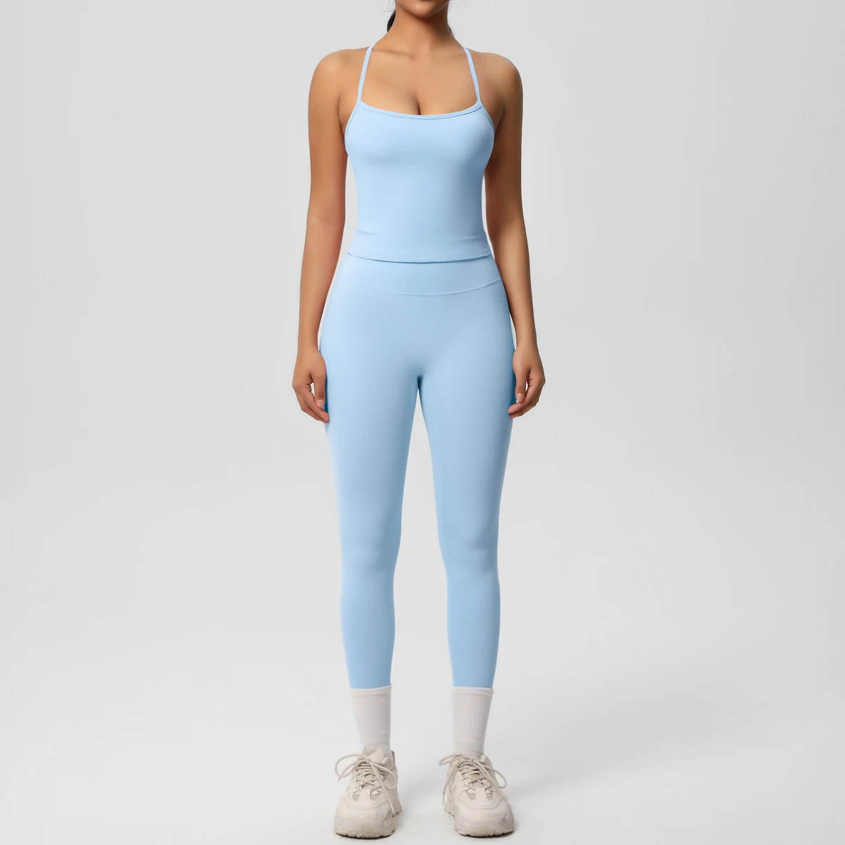 Halter Yoga Top Set Fitness Gym Suit Training Sleeveless Sport Gym Tops Crossover Back Sports Underwear Tummy Control Slimming