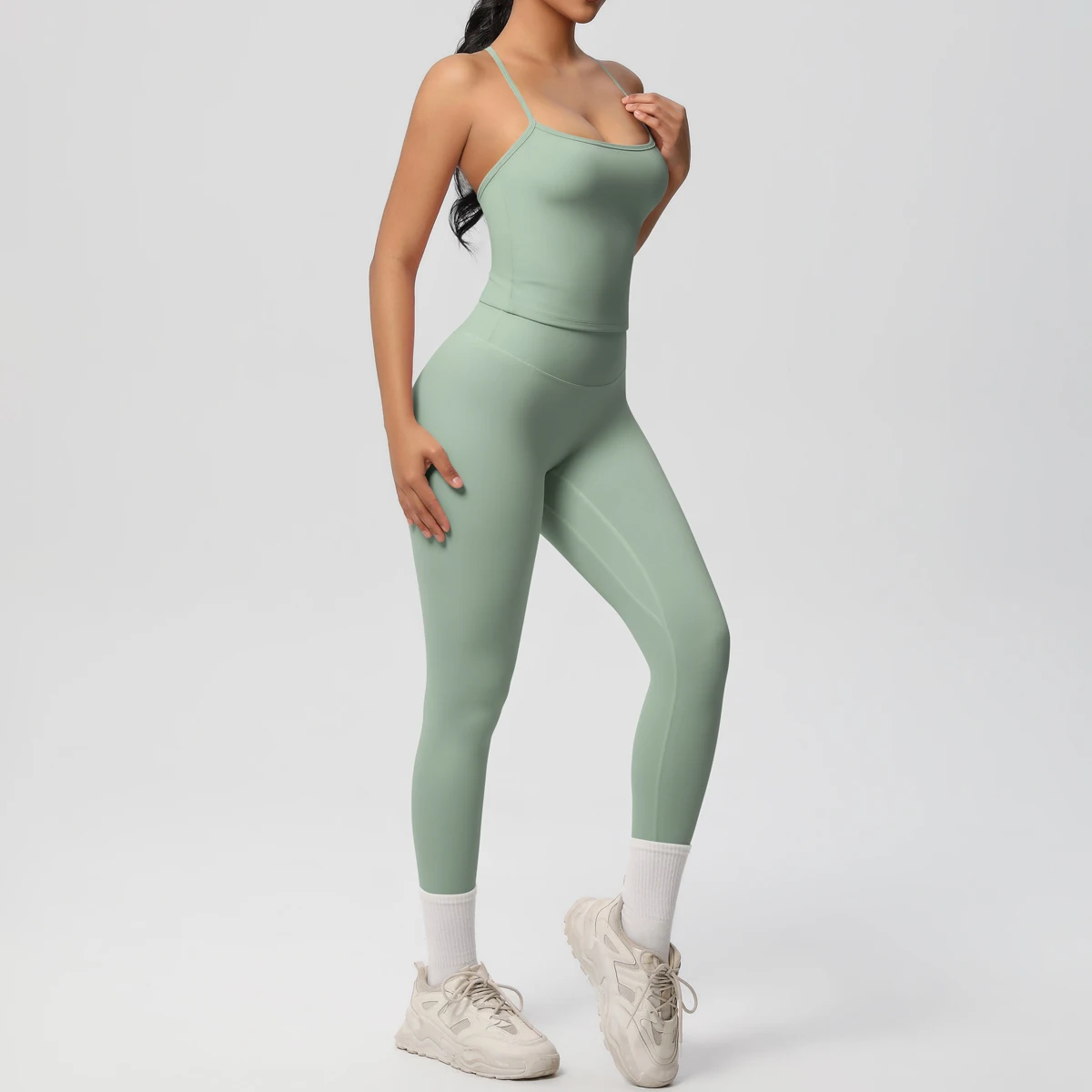 Halter Yoga Top Set Fitness Gym Suit Training Sleeveless Sport Gym Tops Crossover Back Sports Underwear Tummy Control Slimming