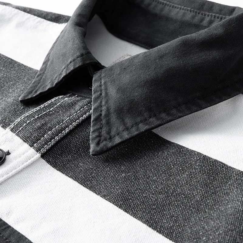 OKONKWO 16oz Heavyweight Prisoner Striped Jacket Thick Canvas Motorcycle Coat Outdoor Trekking Riding Camping Tooling Overalls