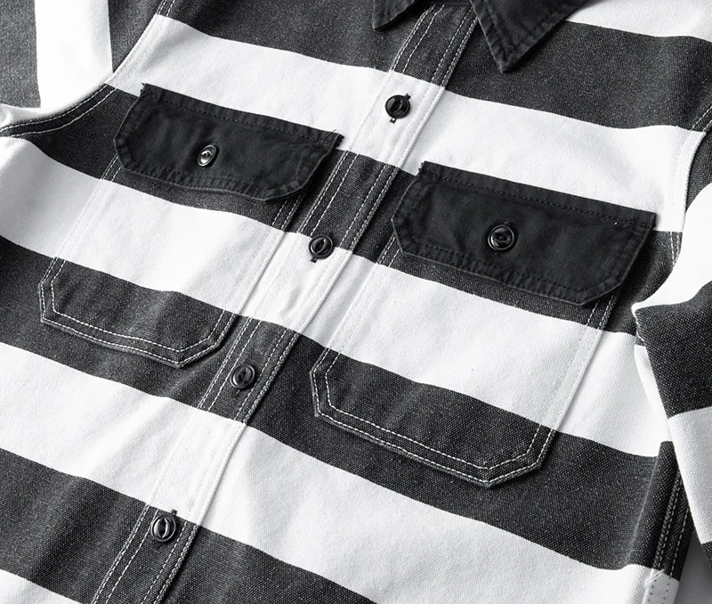 OKONKWO 16oz Heavyweight Prisoner Striped Jacket Thick Canvas Motorcycle Coat Outdoor Trekking Riding Camping Tooling Overalls