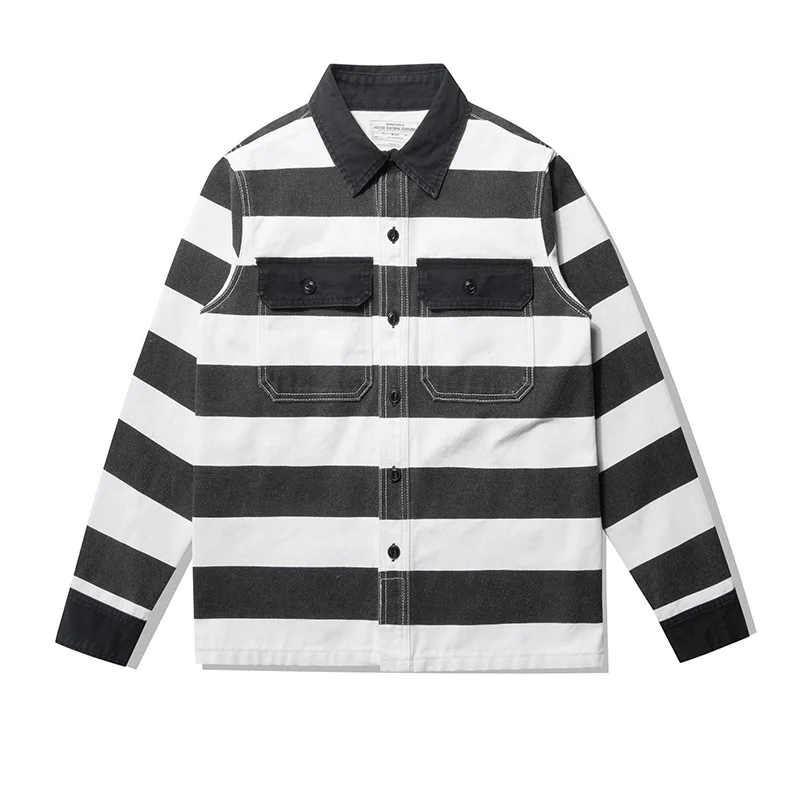 OKONKWO 16oz Heavyweight Prisoner Striped Jacket Thick Canvas Motorcycle Coat Outdoor Trekking Riding Camping Tooling Overalls