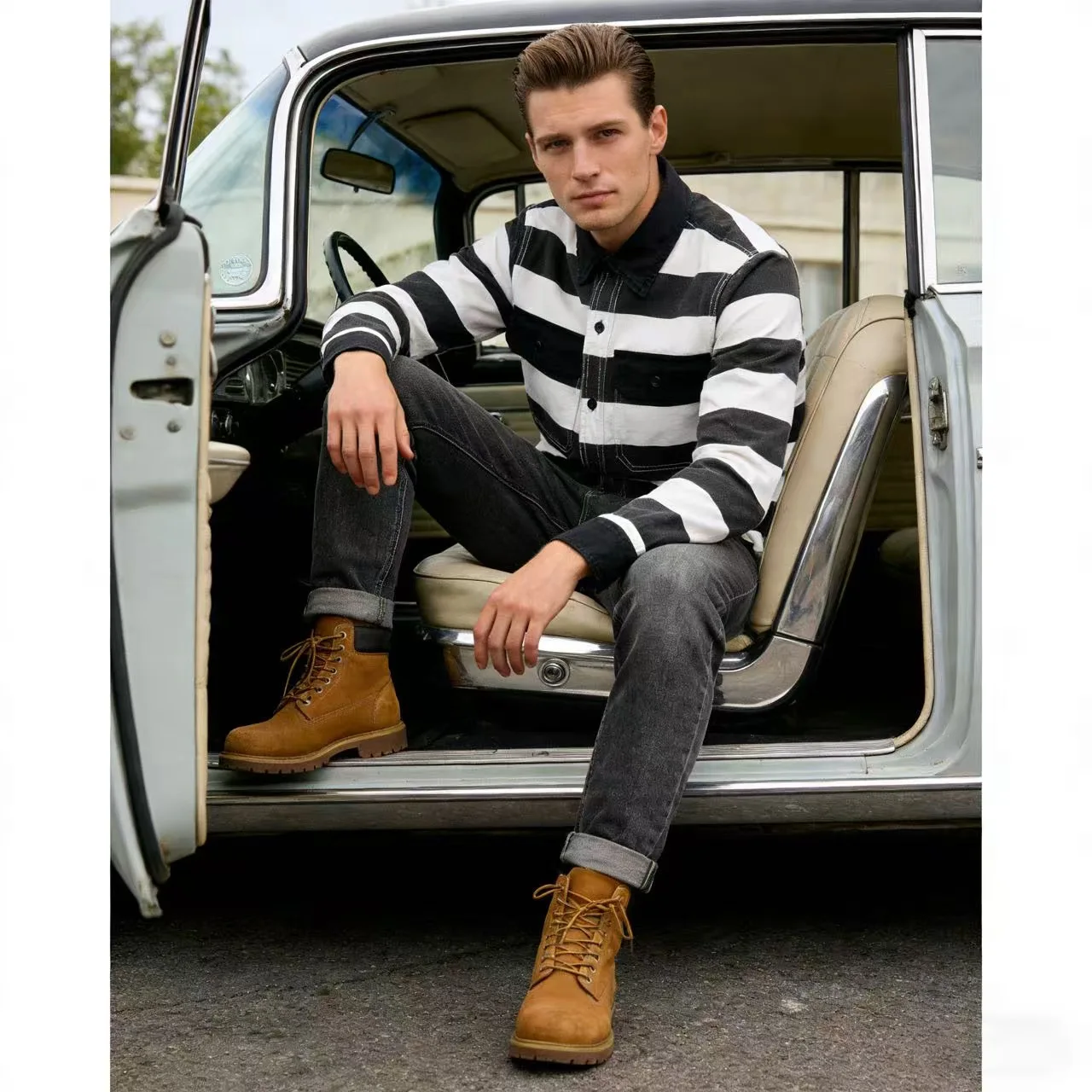 OKONKWO 16oz Heavyweight Prisoner Striped Jacket Thick Canvas Motorcycle Coat Outdoor Trekking Riding Camping Tooling Overalls