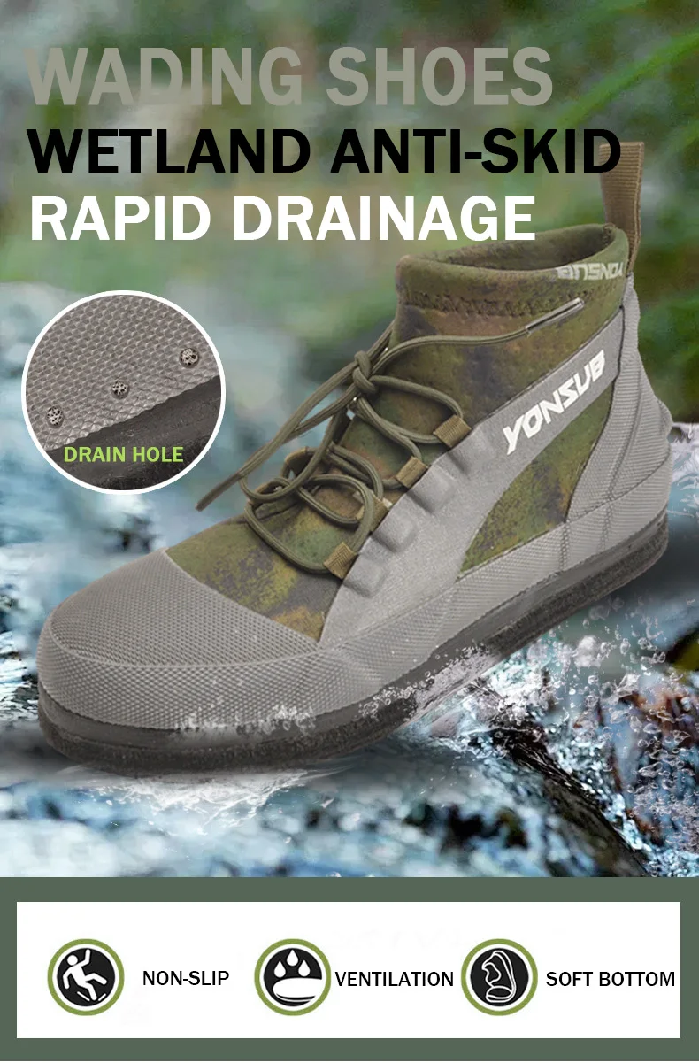 2025 YONSUB Mid Cut Fisher Boots with Sole Nail Keep Warm Water Shoes Anti Slip Professional Sea Fishing Shoes Size 36-46