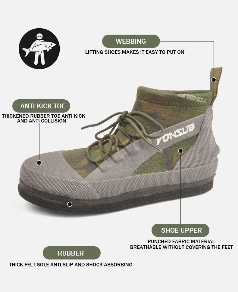 2025 YONSUB Mid Cut Fisher Boots with Sole Nail Keep Warm Water Shoes Anti Slip Professional Sea Fishing Shoes Size 36-46