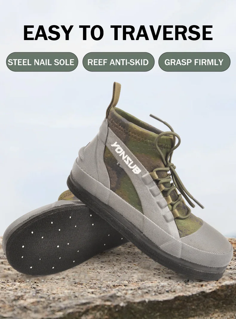 2025 YONSUB Mid Cut Fisher Boots with Sole Nail Keep Warm Water Shoes Anti Slip Professional Sea Fishing Shoes Size 36-46