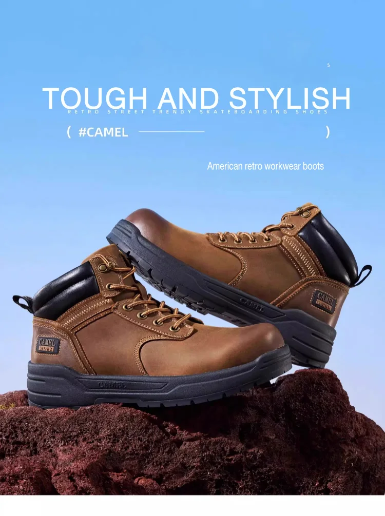 GOLDEN CAMEL Hard-core Hiking Boots Fashion Comfortable Thick-soled Non-slip Genuine Leather Retro Hiking Shoes for Men Winter