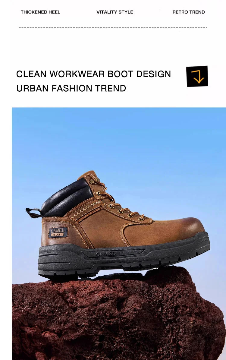 GOLDEN CAMEL Hard-core Hiking Boots Fashion Comfortable Thick-soled Non-slip Genuine Leather Retro Hiking Shoes for Men Winter