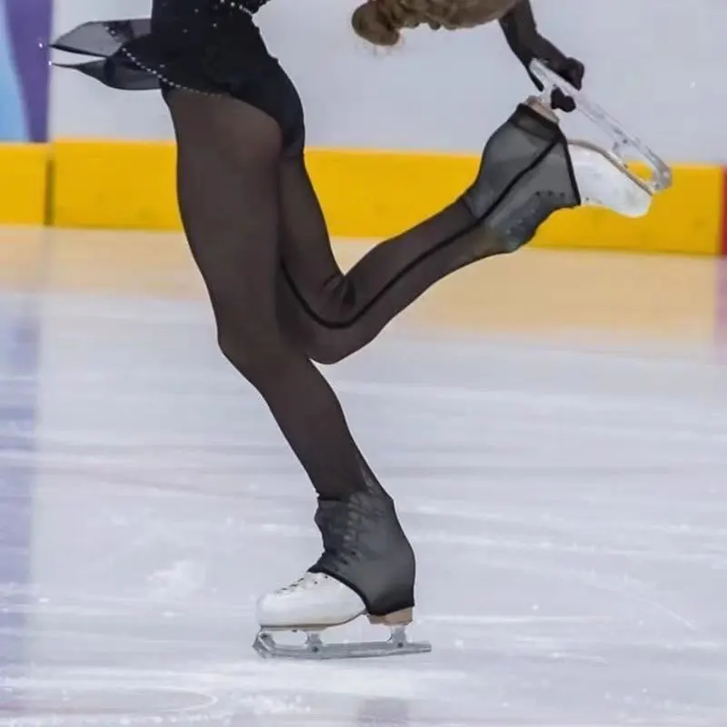 Flower Skating Training Mesh Pantyhose Bottom Pantyhose Black Figure Skating Professional Mesh Socks for Children and Adults