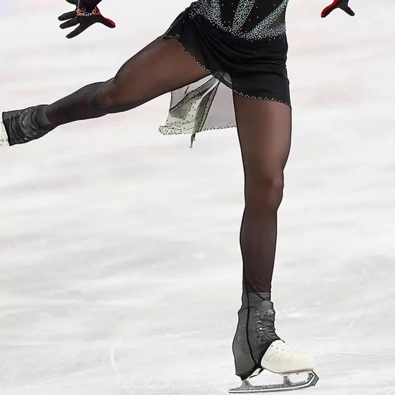 Flower Skating Training Mesh Pantyhose Bottom Pantyhose Black Figure Skating Professional Mesh Socks for Children and Adults