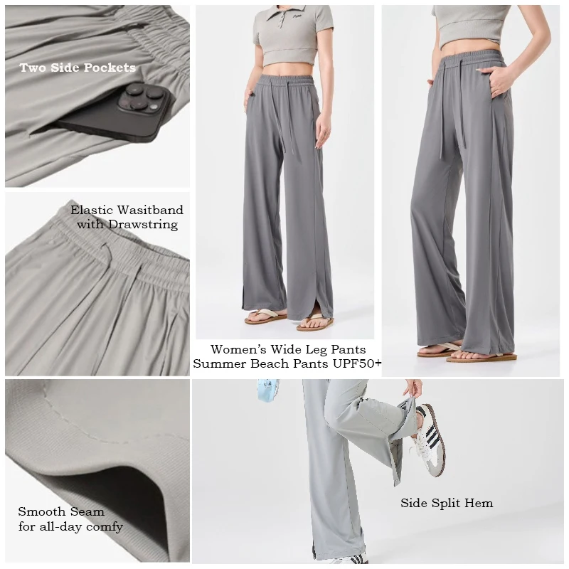 VITALINOVO UPF 50+ Wide Leg Travel Hiking Pants for Women Lightweight Quick-Dry Business Casual Pants for Work Lounge Beach Pant