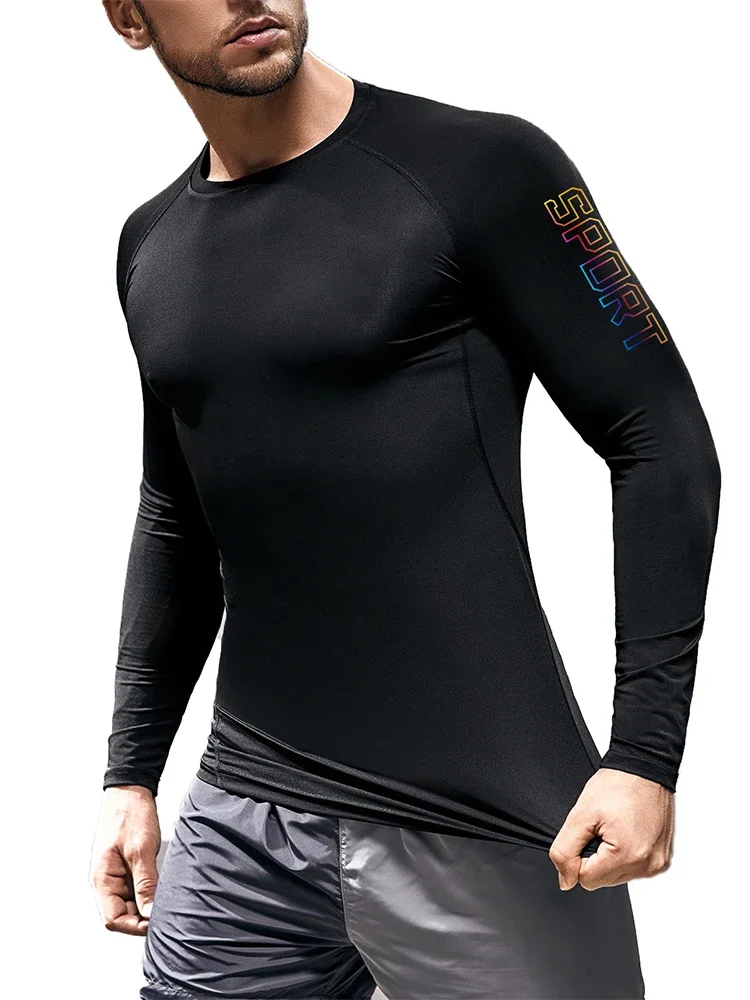 Men's Compression Long Sleeve Shirt Black Fitness T-shirt Male Running Quick Drying Gym Top Sun Protection Sports Base Layer