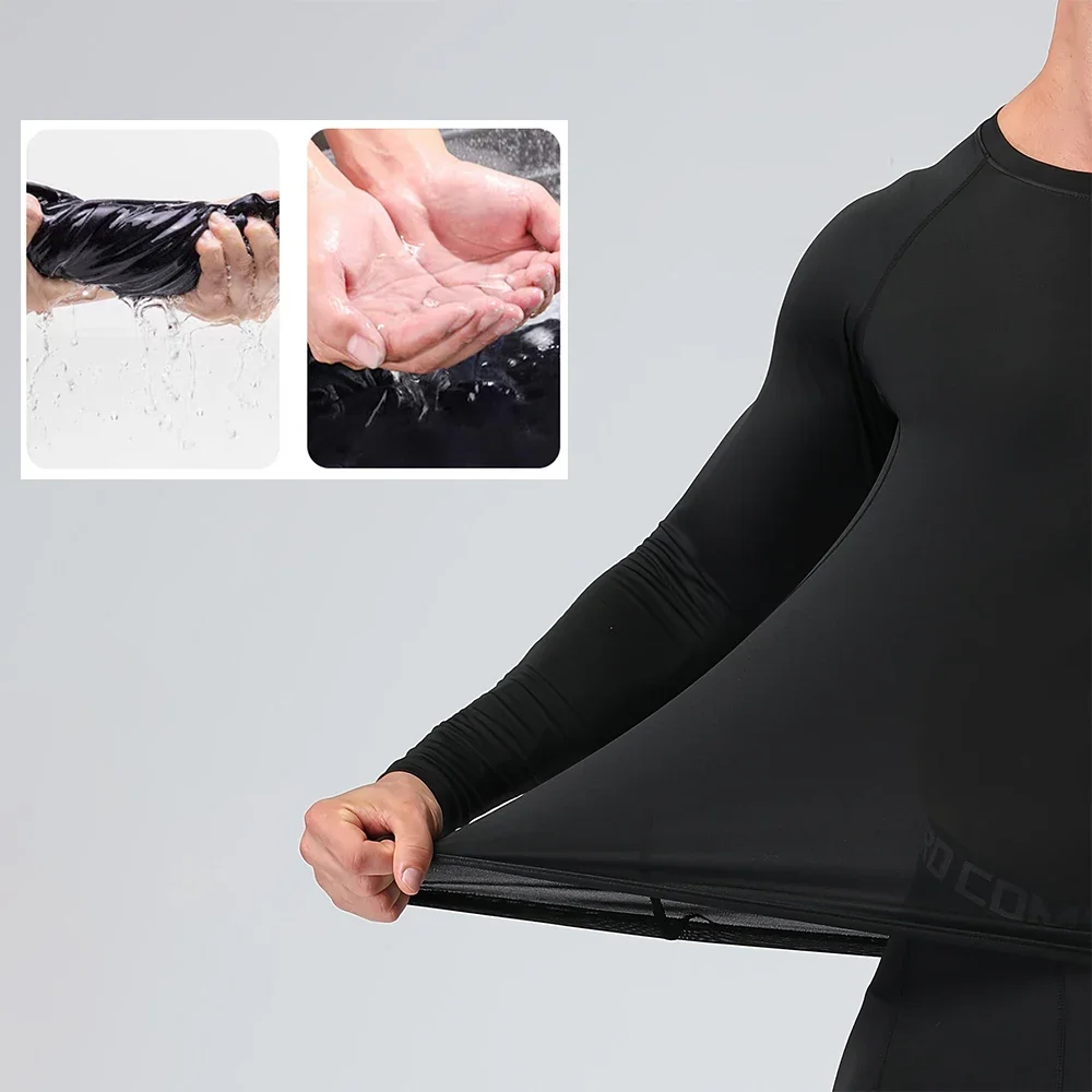 Men's Compression Long Sleeve Shirt Black Fitness T-shirt Male Running Quick Drying Gym Top Sun Protection Sports Base Layer