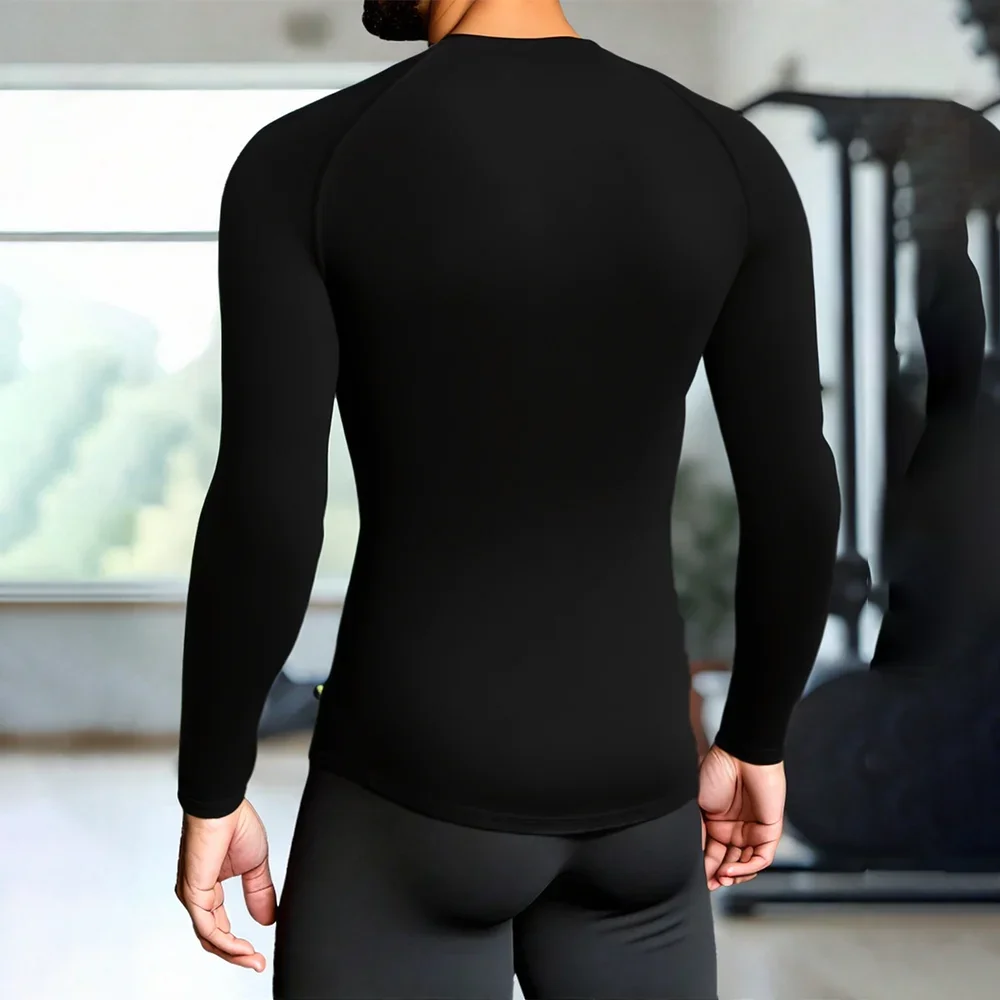 Men's Compression Long Sleeve Shirt Black Fitness T-shirt Male Running Quick Drying Gym Top Sun Protection Sports Base Layer