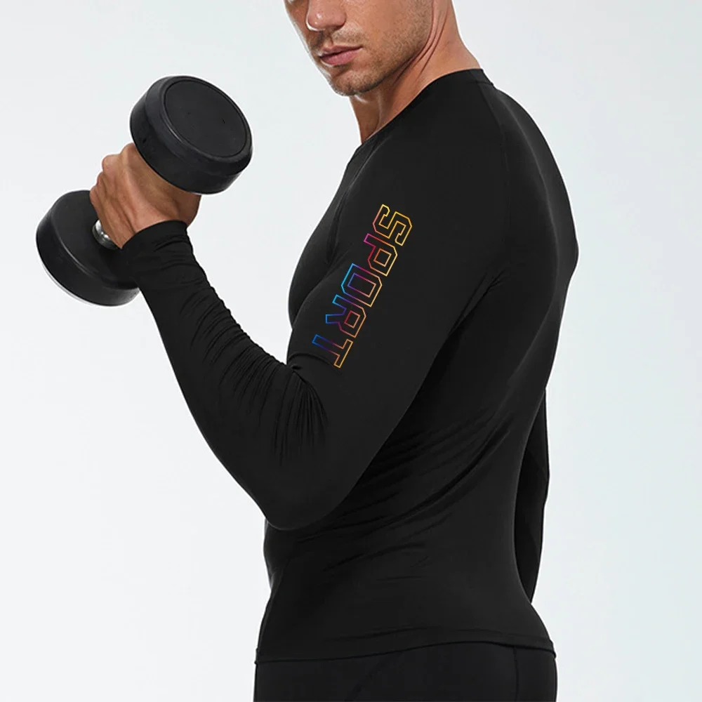 Men's Compression Long Sleeve Shirt Black Fitness T-shirt Male Running Quick Drying Gym Top Sun Protection Sports Base Layer