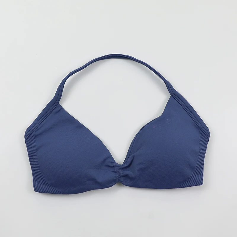 No Logo V-Neck Women's Low Support Ruched Halter Sports Bra Sexy Open Back Gym Crop Top Padded Seamless Workout Yoga Tank Tops