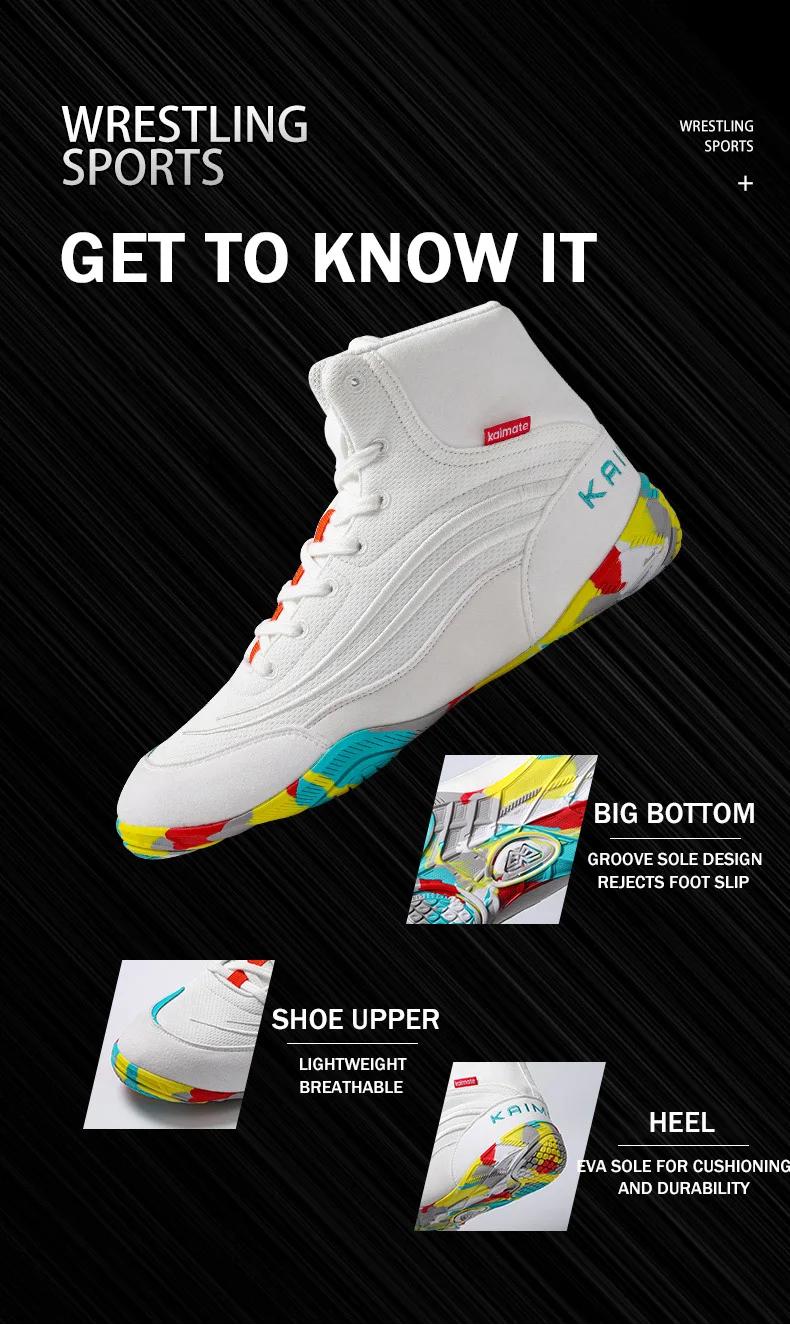 KAIMATE Boy Girl Small Size 32-38 Sambo Sneakers Mid Cut Professional Boxing Wrestling Shoes Anti Slip Gym Training Shoes