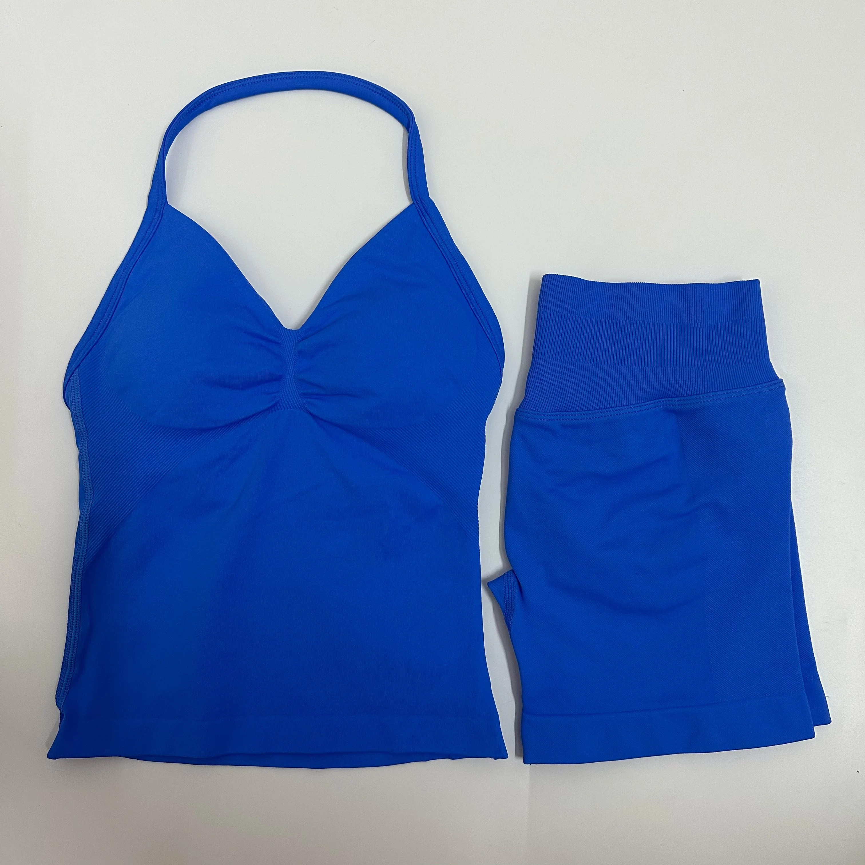 Women Yoga Set Seamless Yoga Longline Strappy Tank Top Scrunch Sports Shorts Gym Clothes Woman Summer Workout Outfit