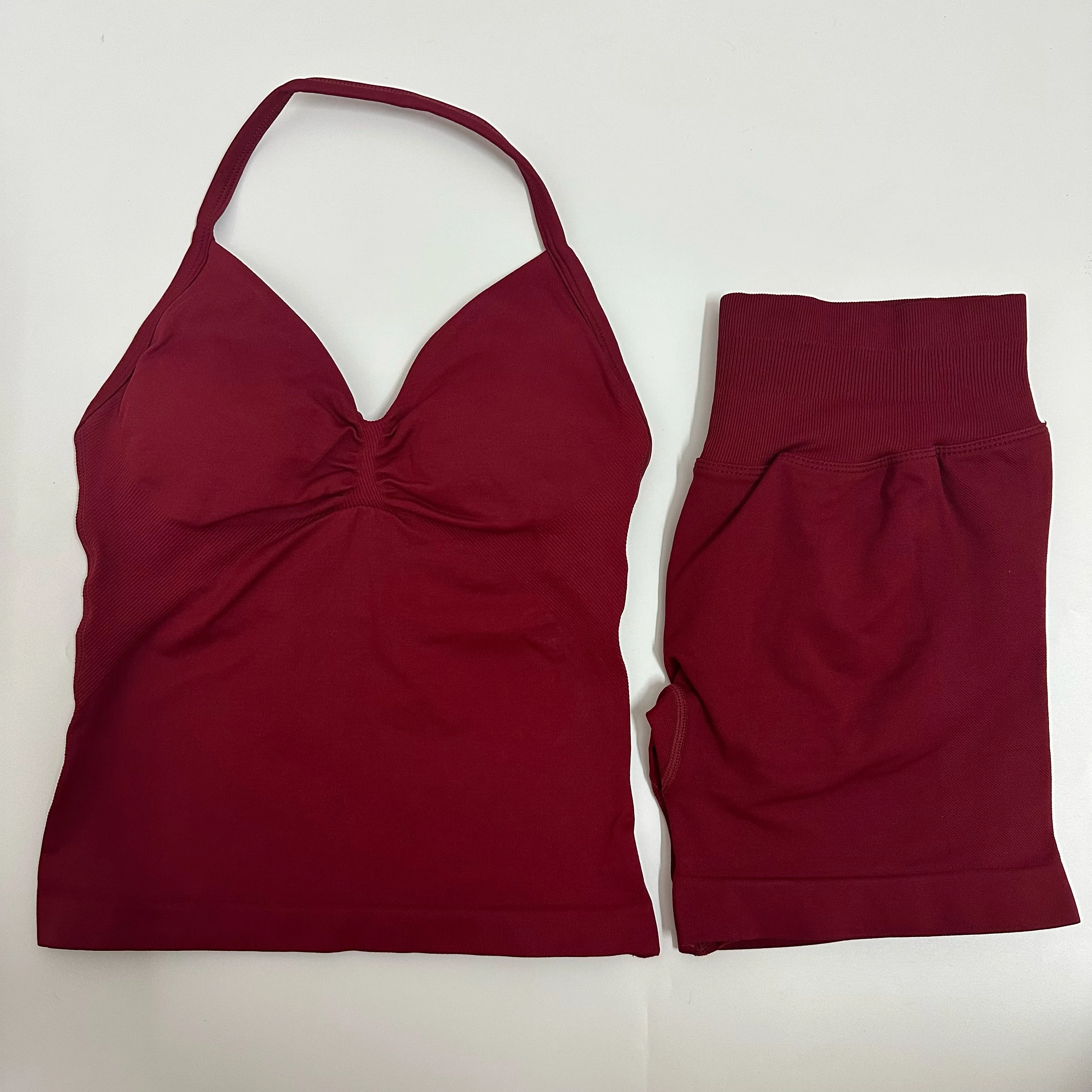 Women Yoga Set Seamless Yoga Longline Strappy Tank Top Scrunch Sports Shorts Gym Clothes Woman Summer Workout Outfit