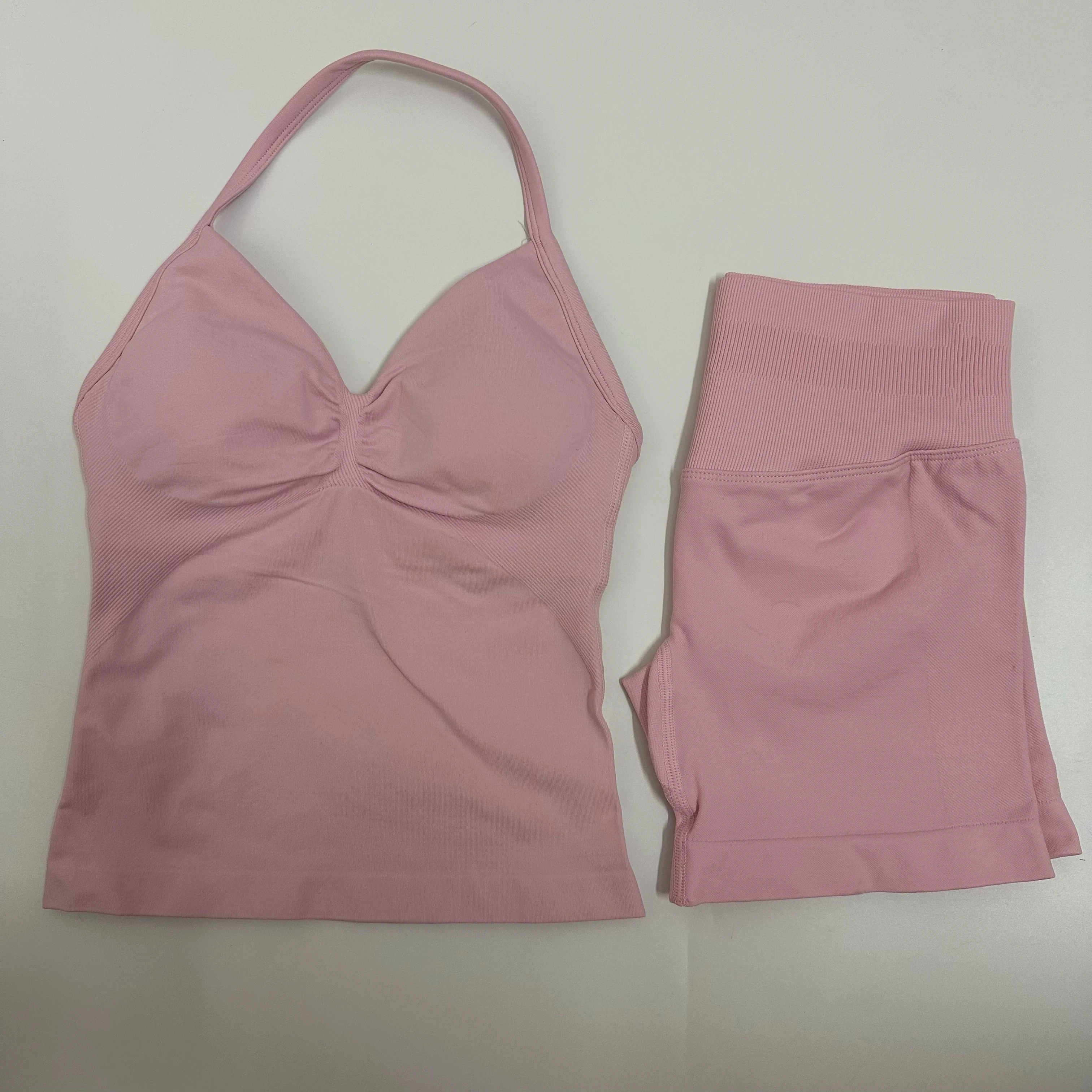Women Yoga Set Seamless Yoga Longline Strappy Tank Top Scrunch Sports Shorts Gym Clothes Woman Summer Workout Outfit