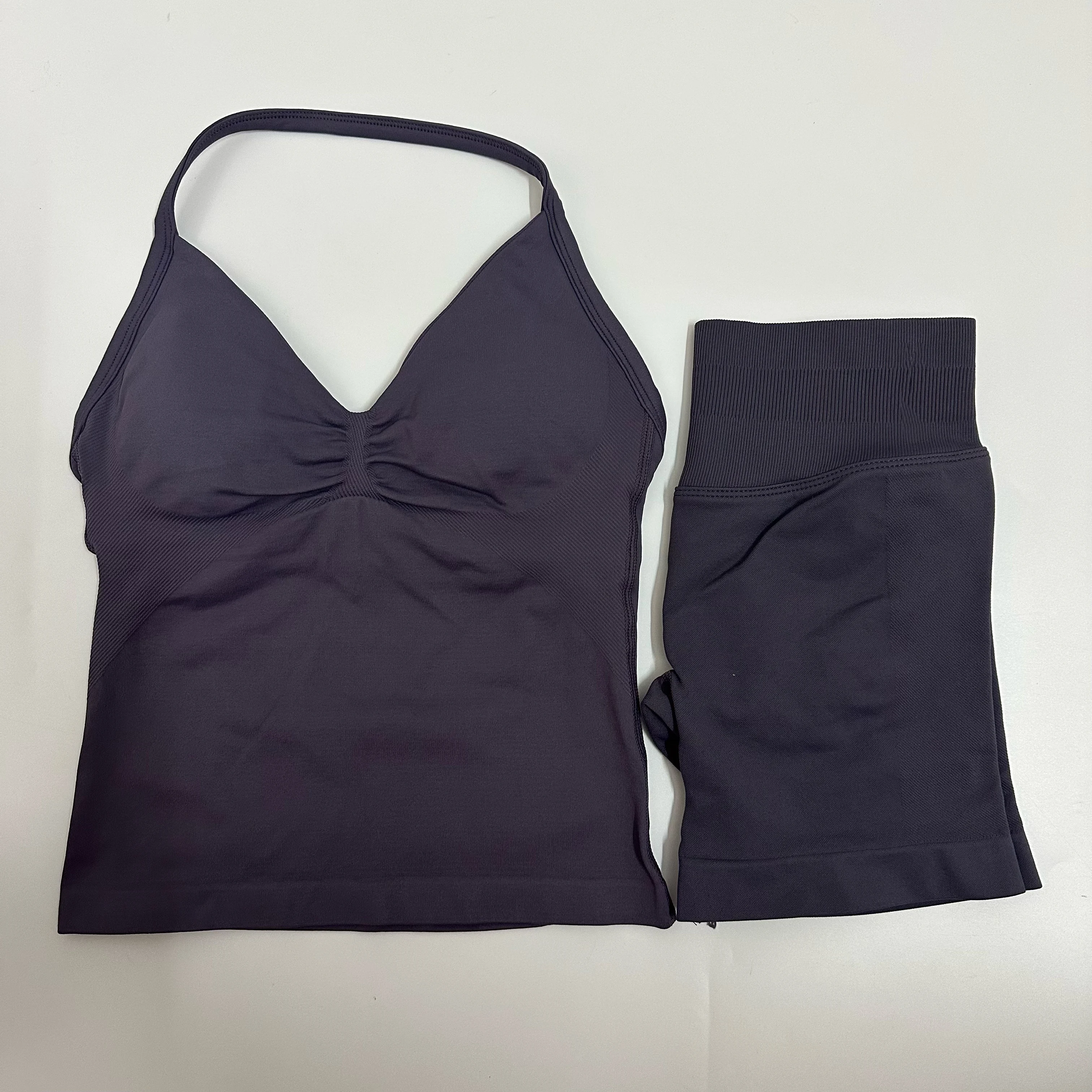 Women Yoga Set Seamless Yoga Longline Strappy Tank Top Scrunch Sports Shorts Gym Clothes Woman Summer Workout Outfit