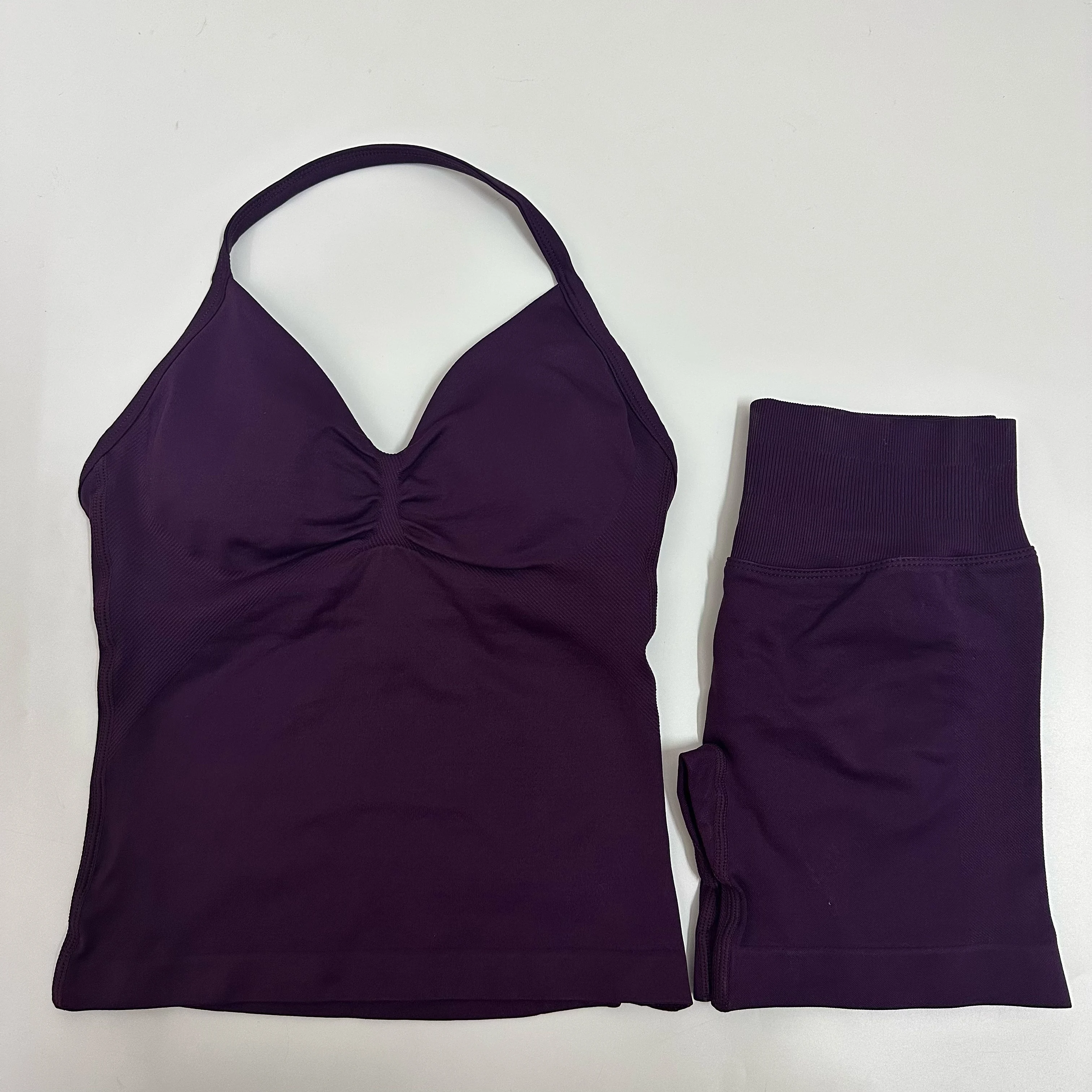 Women Yoga Set Seamless Yoga Longline Strappy Tank Top Scrunch Sports Shorts Gym Clothes Woman Summer Workout Outfit