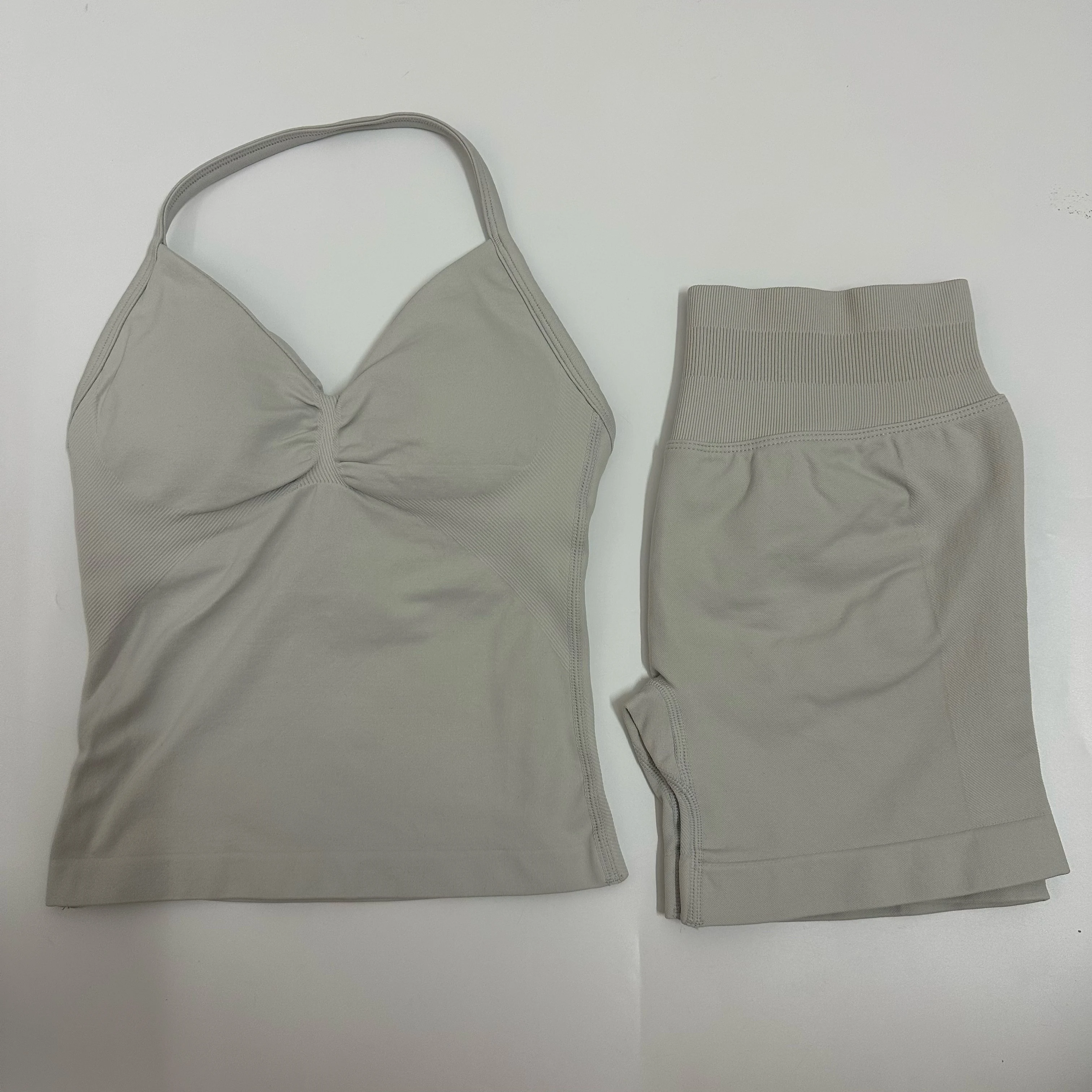 Women Yoga Set Seamless Yoga Longline Strappy Tank Top Scrunch Sports Shorts Gym Clothes Woman Summer Workout Outfit