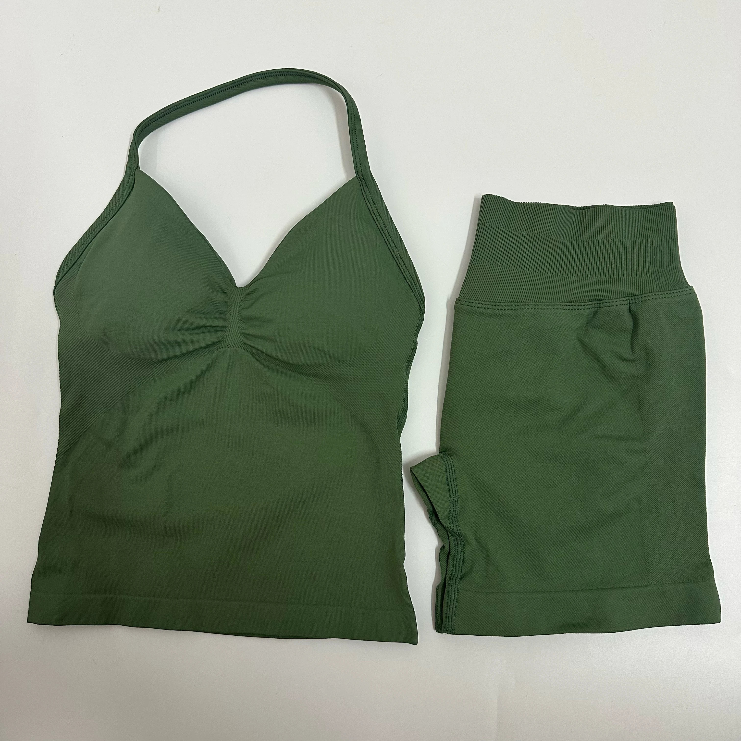 Women Yoga Set Seamless Yoga Longline Strappy Tank Top Scrunch Sports Shorts Gym Clothes Woman Summer Workout Outfit