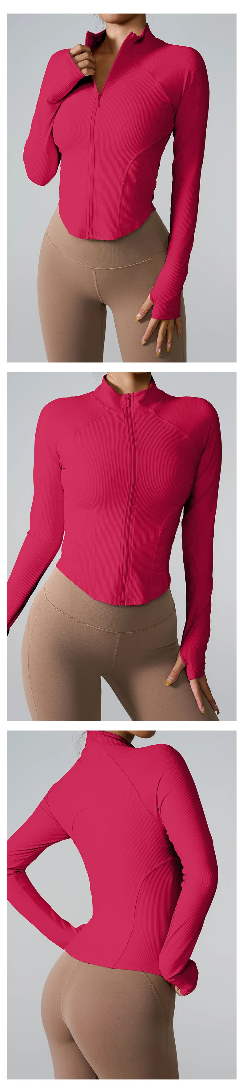 Women's Long-Sleeved Clothes Zipper Sports Jacket Top Outer Wear Professional Training Running Fitness Clothes Spring