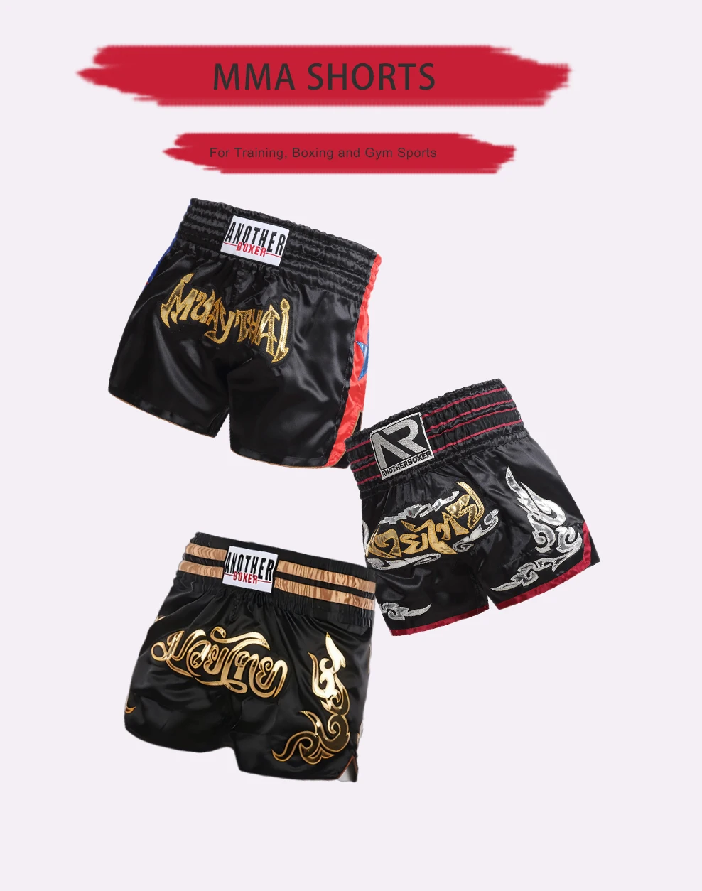 ANOTHERBOXER Men's Muay Thai Shorts, Quick-Dry MMA Kickboxing Boxing Trunks Women Child Premium Fighting Thaiboxing Shorts