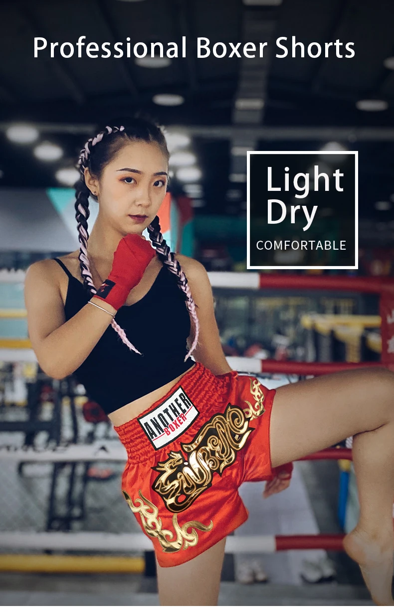 ANOTHERBOXER Men's Muay Thai Shorts, Quick-Dry MMA Kickboxing Boxing Trunks Women Child Premium Fighting Thaiboxing Shorts